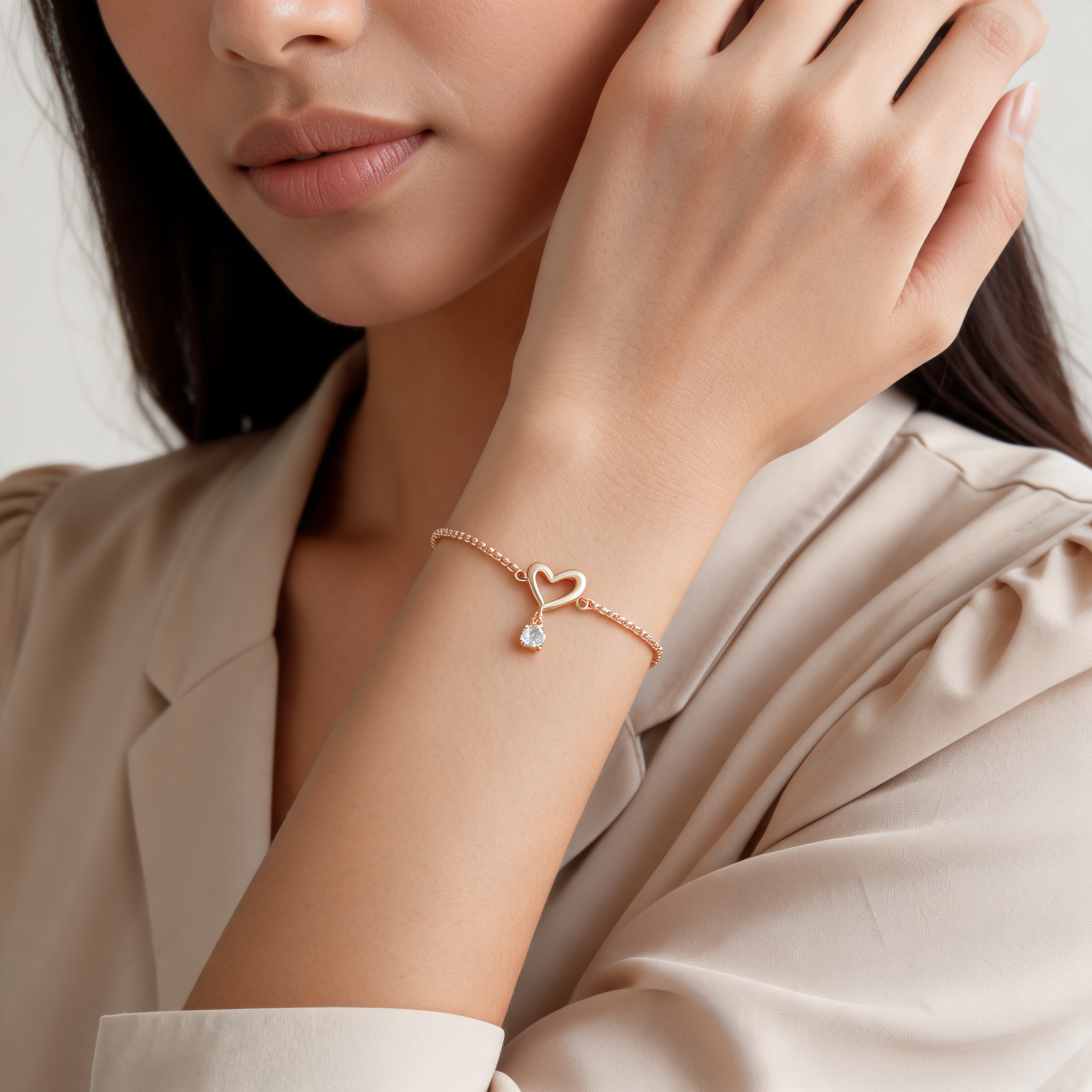 Pulsera Regulable Corazón Cristal - Colección Acero