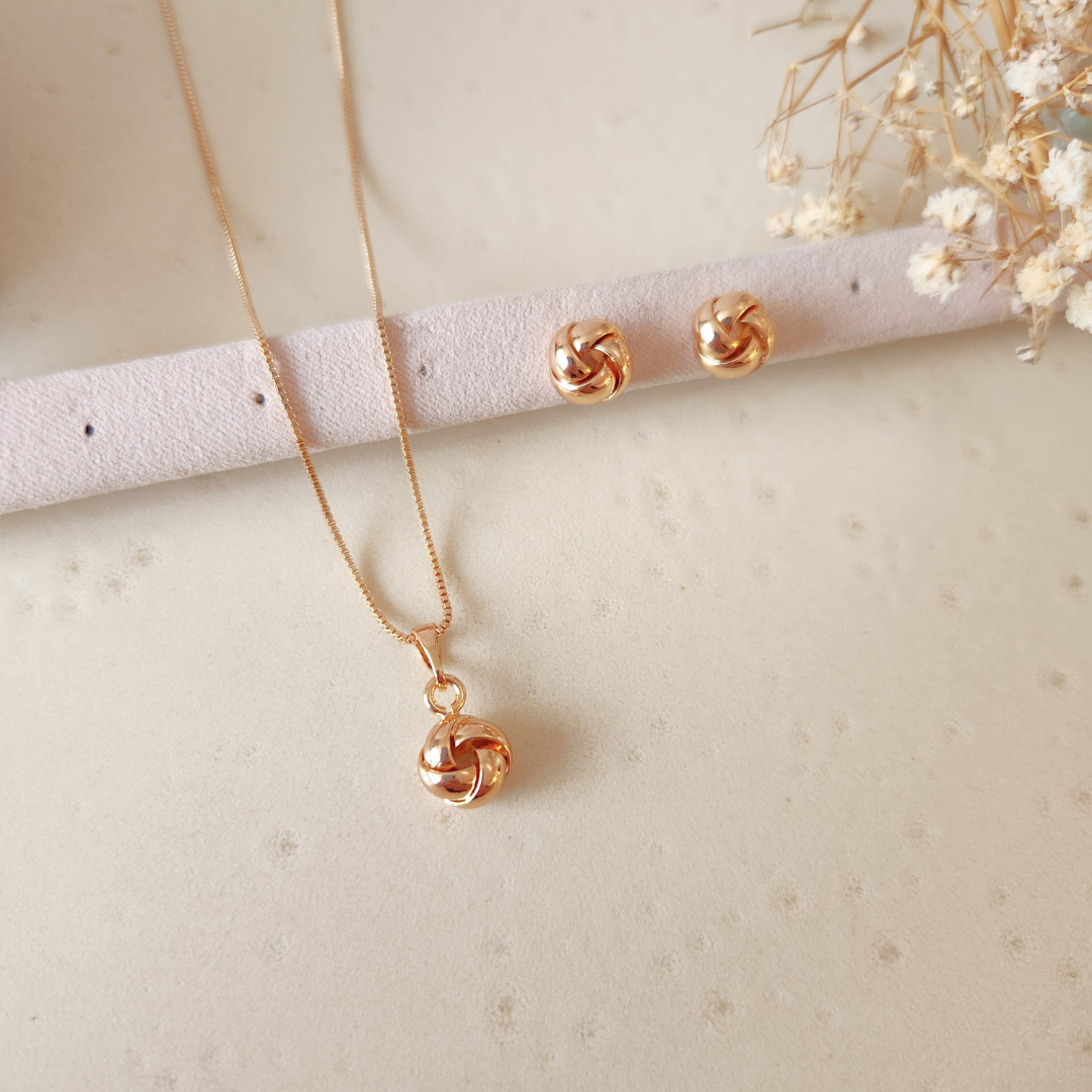 Set Bimba Rose Collar + Aretes - Colección Acero