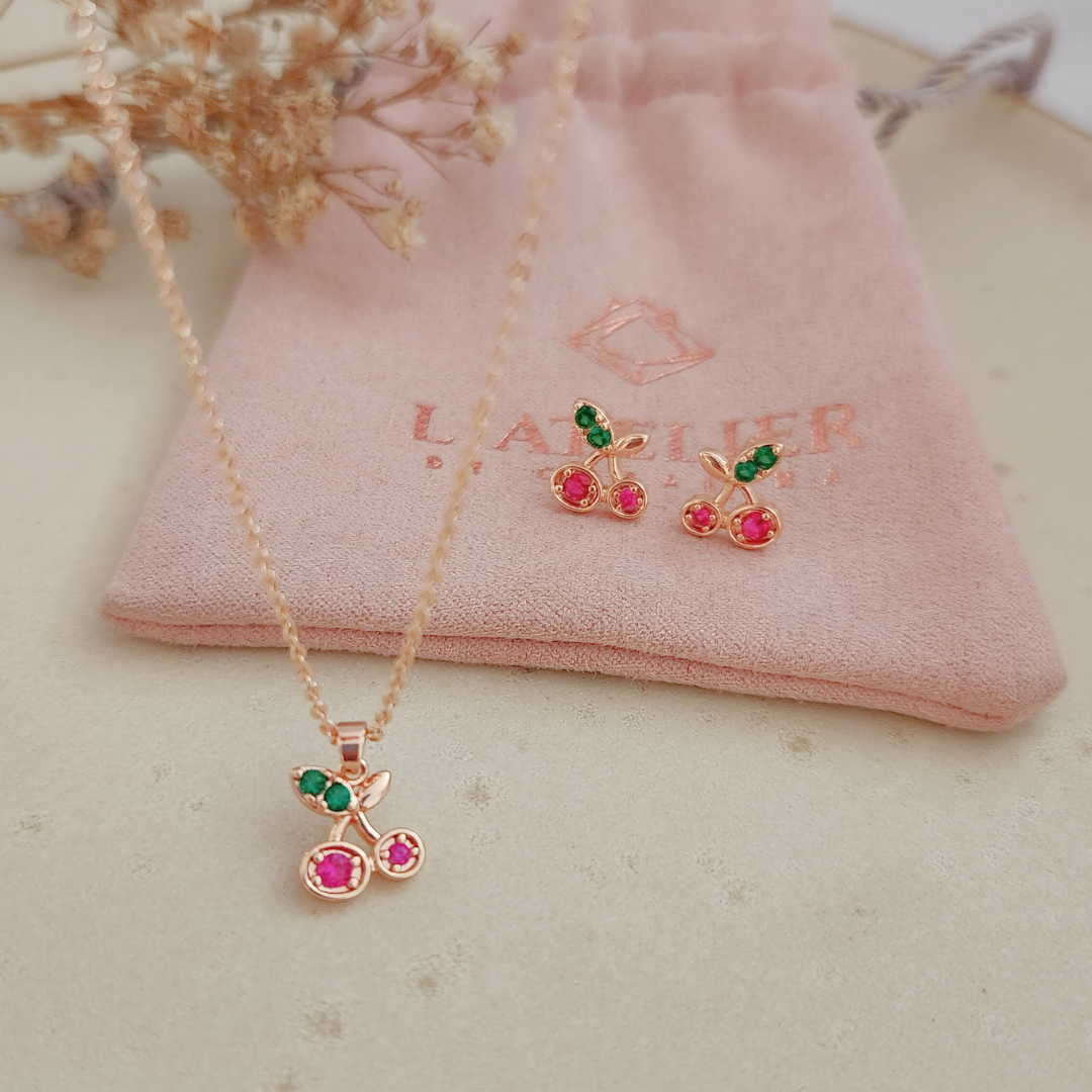 Set Cereza Collar + Aretes - Colección Acero