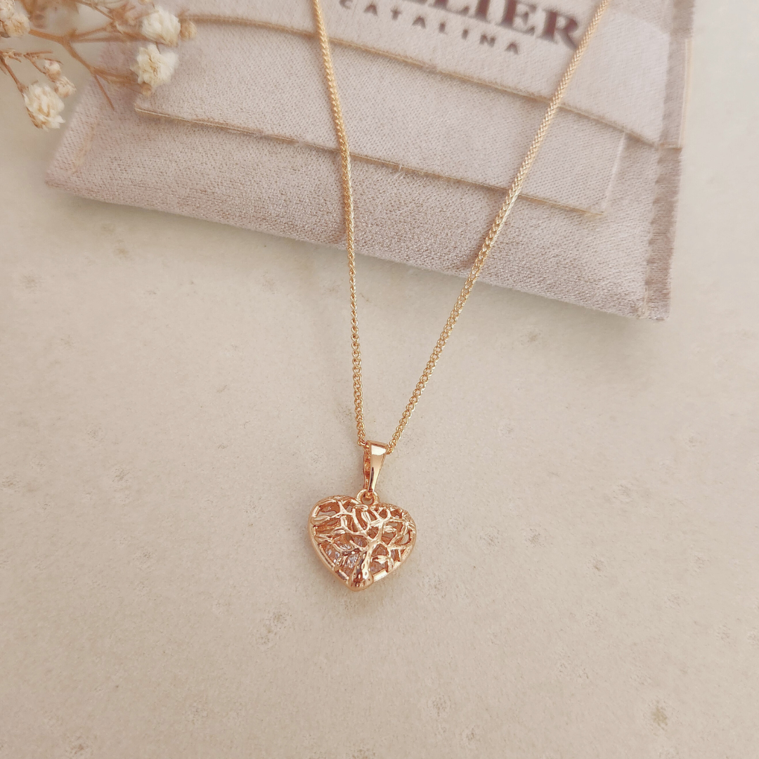 Collar Corazón Bombeado Ramas - Colección Acero
