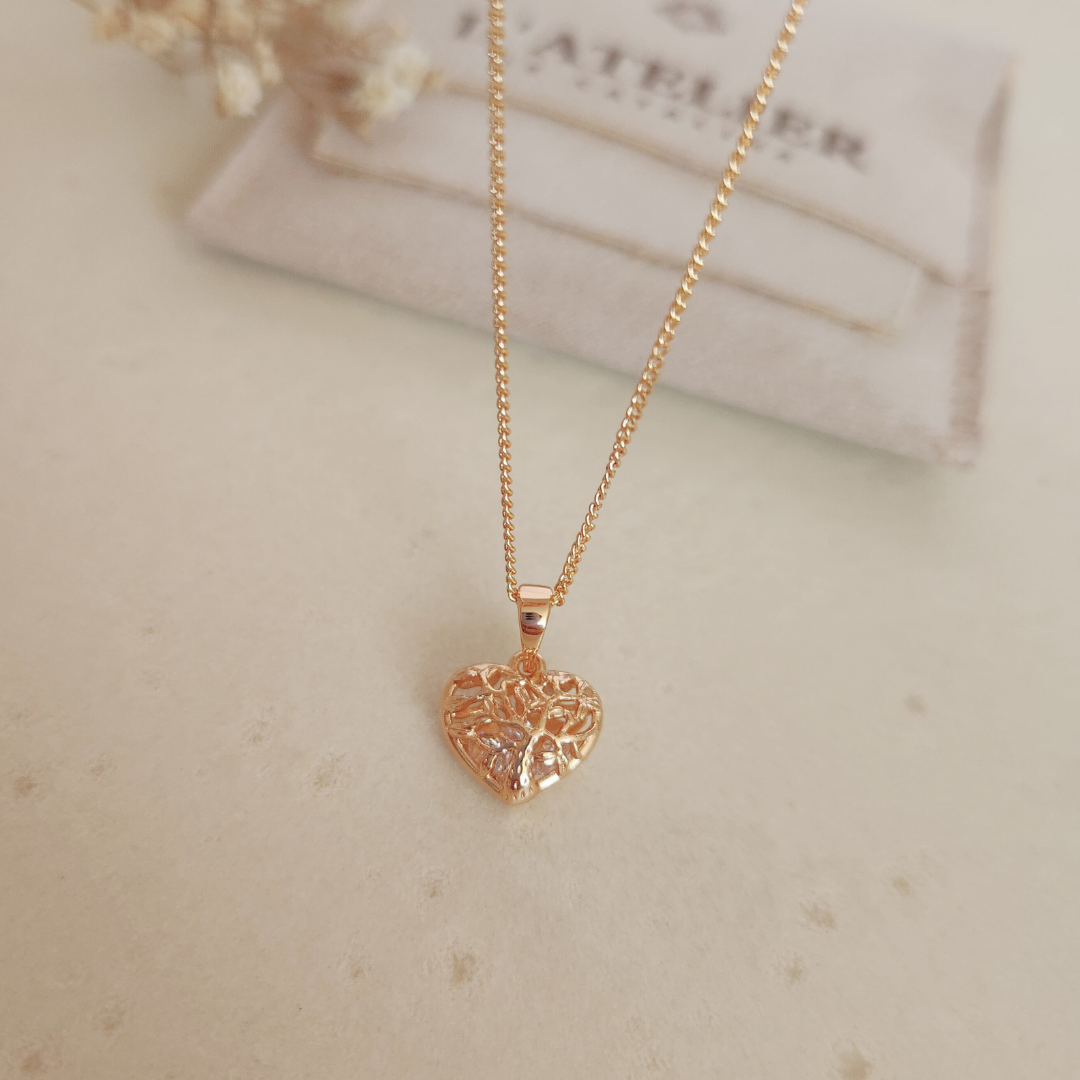 Collar Corazón Bombeado Ramas - Colección Acero