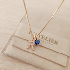 Collar Inicial Rose Corazón Azul Oscuro - Colección Acero