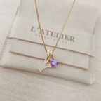 Collar Inicial Rose Corazón Lila - Colección Acero