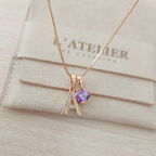 Collar Inicial Rose Corazón Lila - Colección Acero