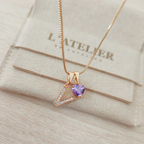 Collar Inicial Rose Corazón Lila - Colección Acero