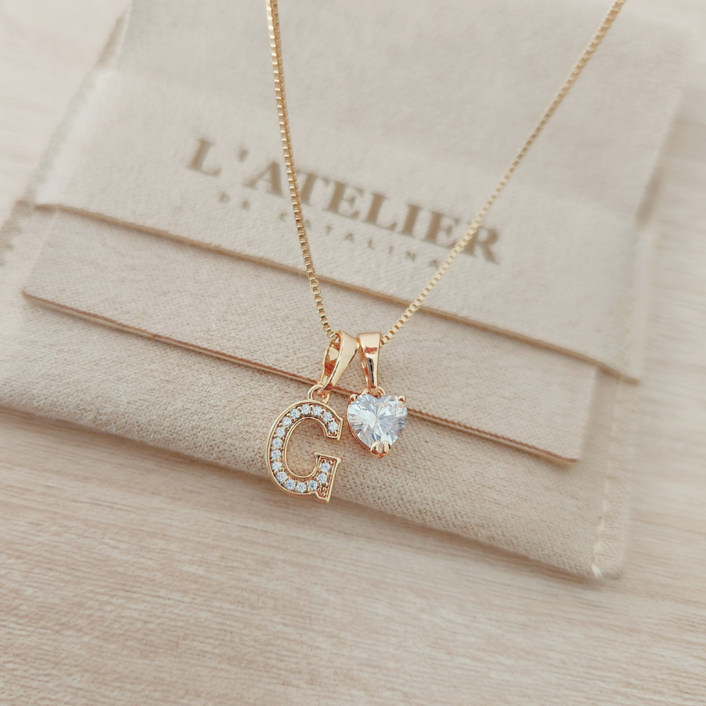 Collar Inicial Rose Corazón Blanco - Colección Acero