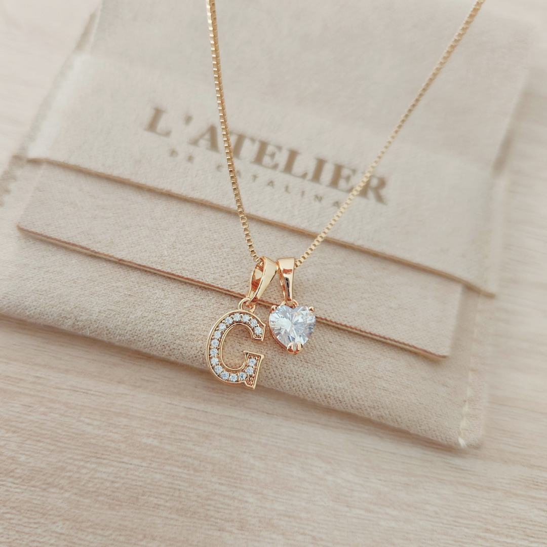 Collar Inicial Rose Corazón Blanco - Colección Acero