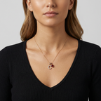 Collar Inicial Rose Corazón Rojo Oscuro - Colección Acero