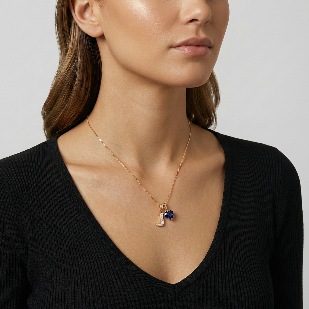 Collar Inicial Rose Corazón Azul Oscuro - Colección Acero Imagen secundaria del producto