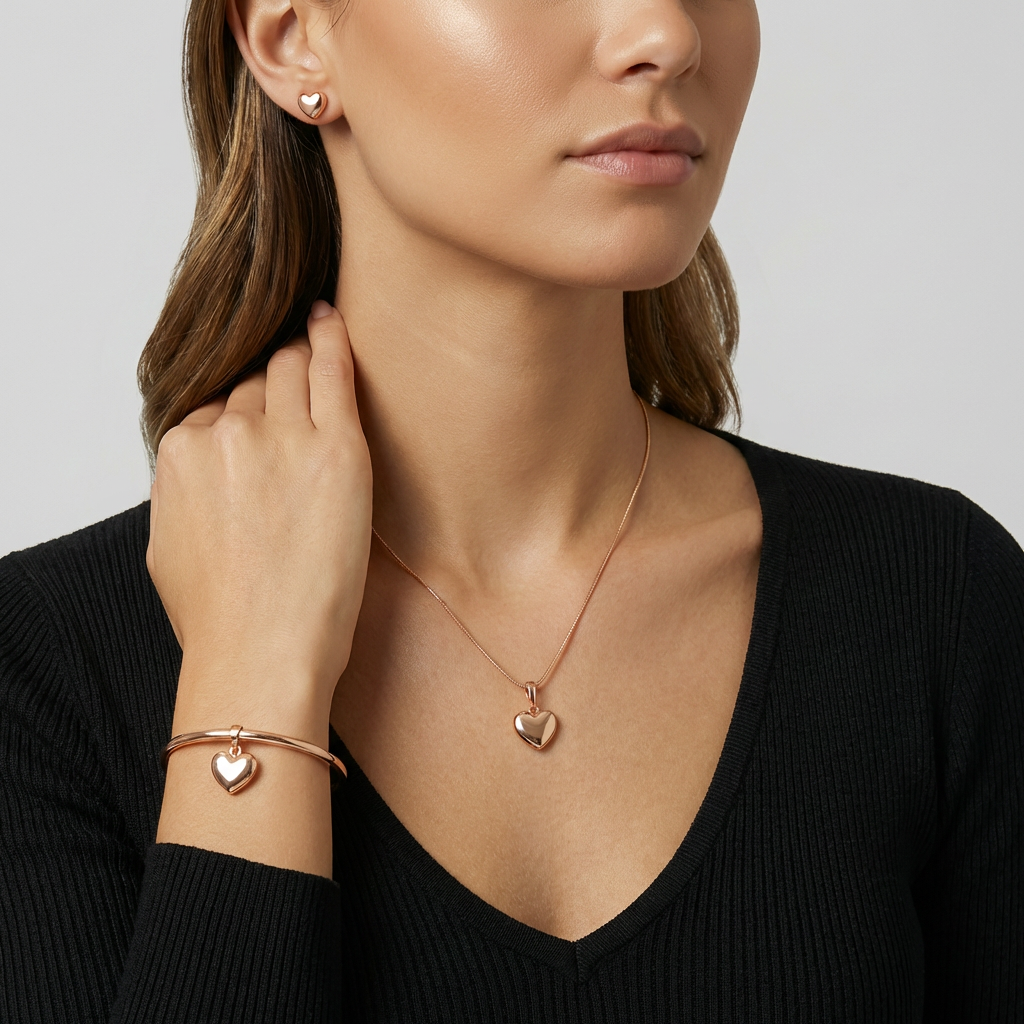 Set Love Collar + Aretes + Pulsera - Colección Acero