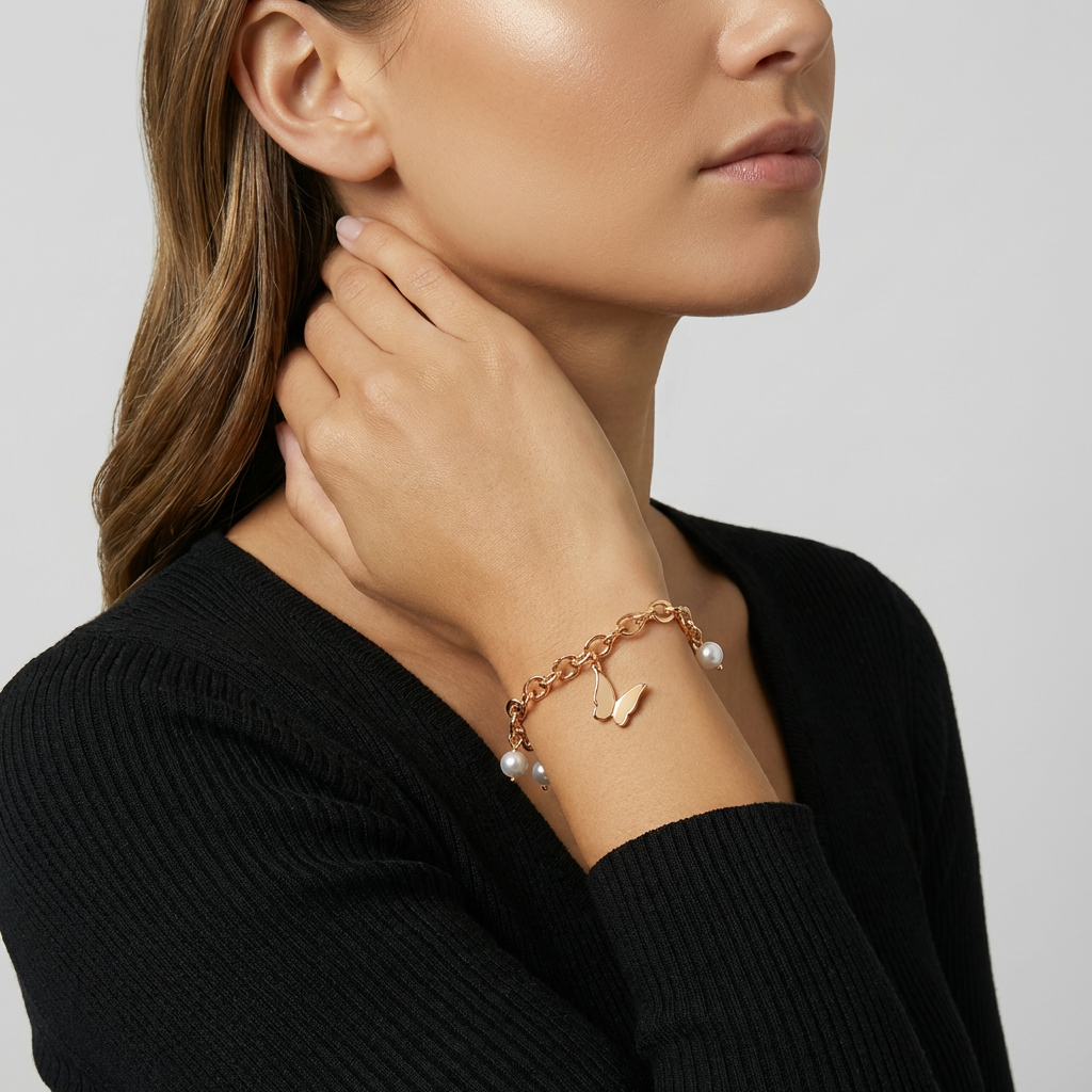 Pulsera Mariposa Perlas - Colección Acero Imagen secundaria del producto