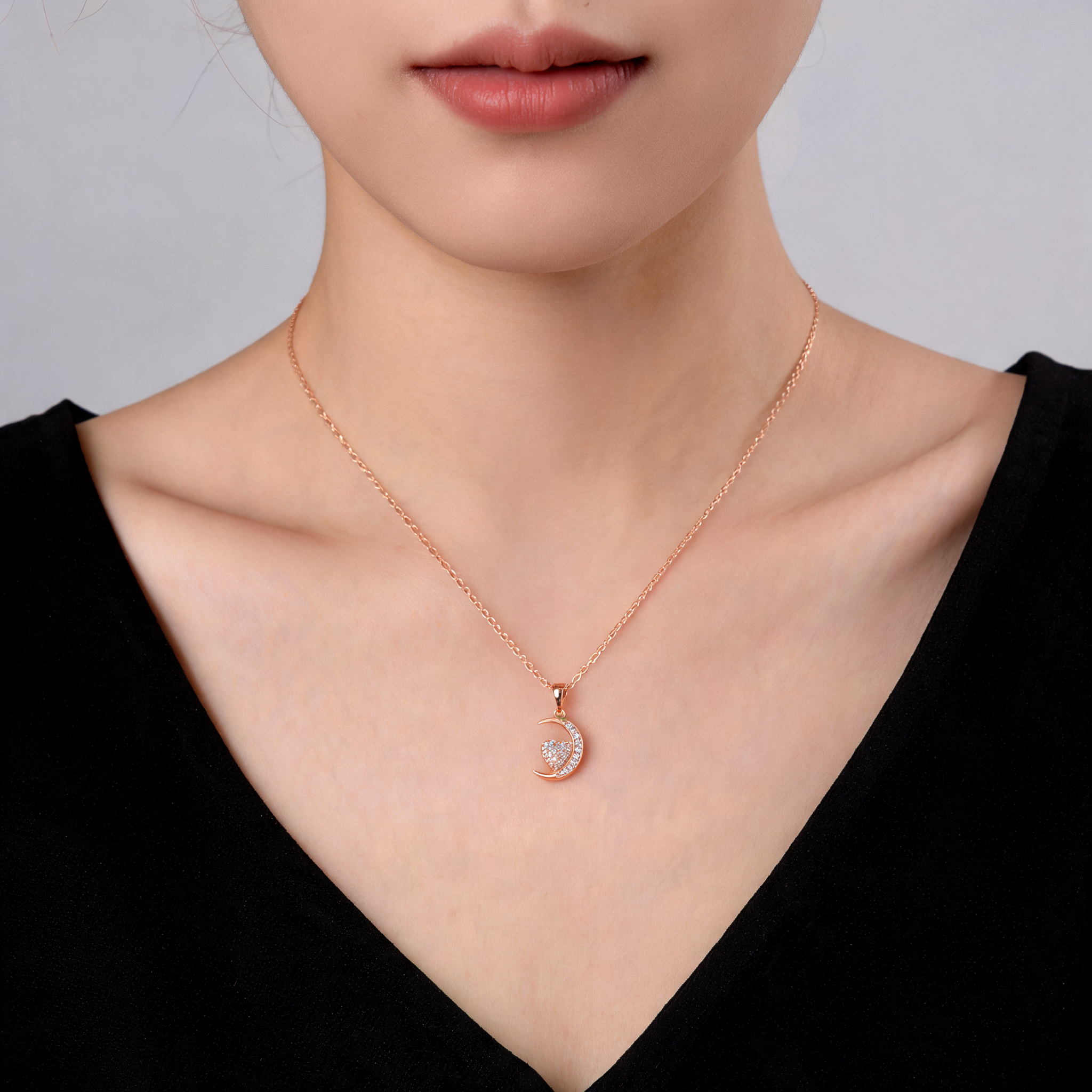 Collar Luna Corazón Strass - Colección Acero