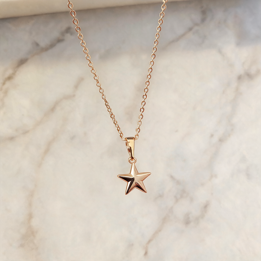 Collar Estrella Bombeada Rose - Colección Acero
