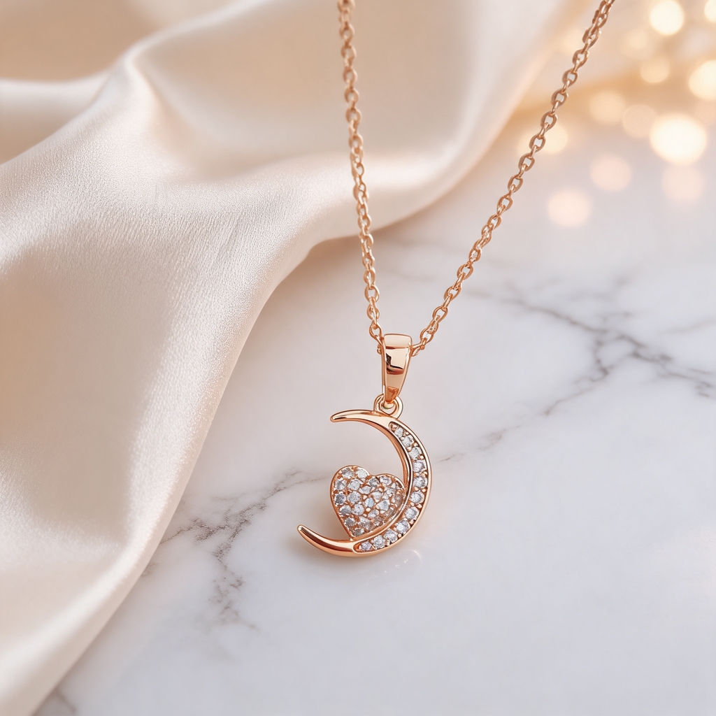 Collar Luna Corazón Strass - Colección Acero