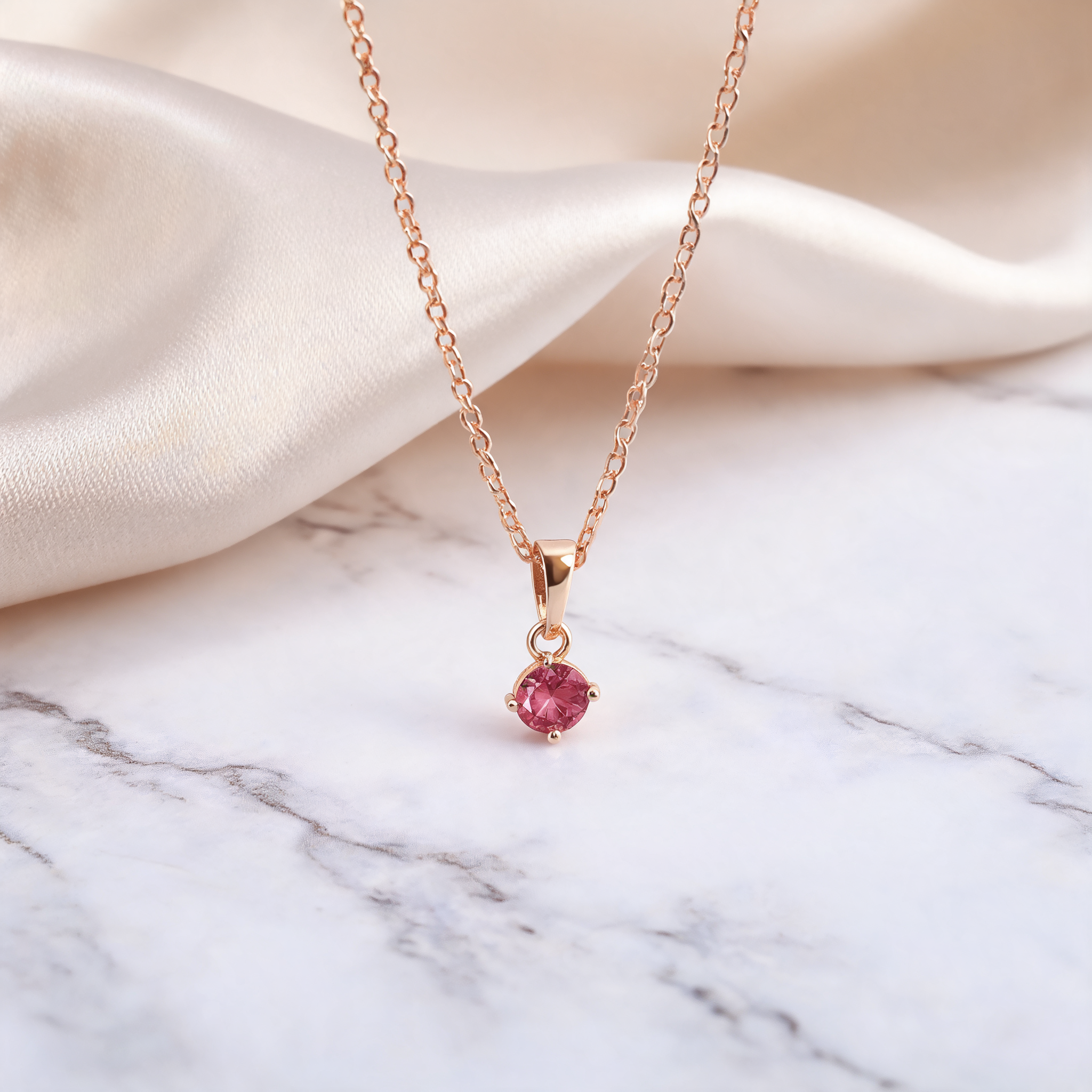 Collar Punto de Luz Rosado - Colección Acero