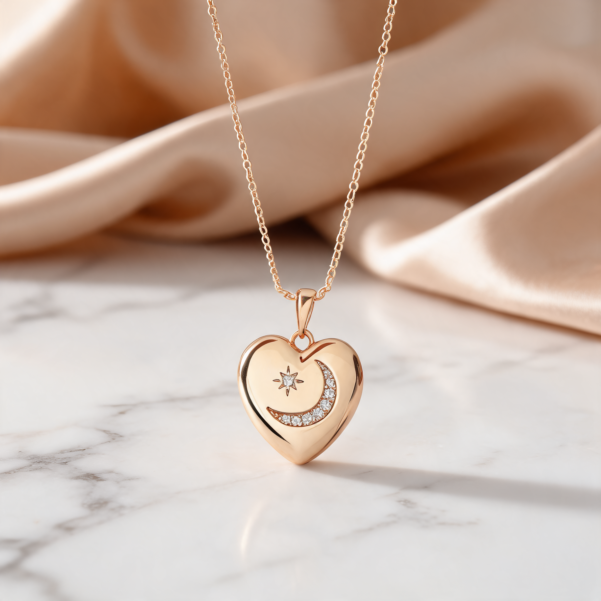 Collar Corazón Luna Estrella - Colección Acero Imagen principal del producto