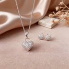 Set Corazón Strass Plateado - Colección Acero