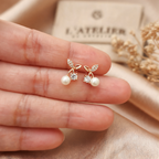 Aretes Cereza Blanca Strass - Colección Acero