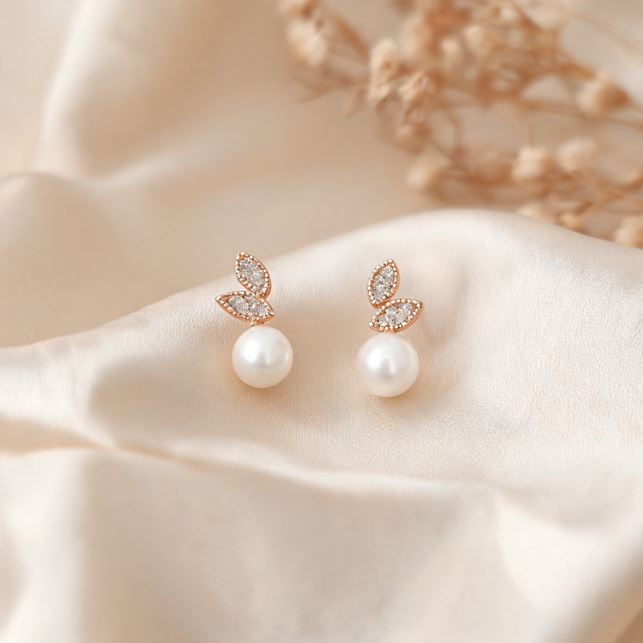 Aretes Perla Hojas - Colección Acero