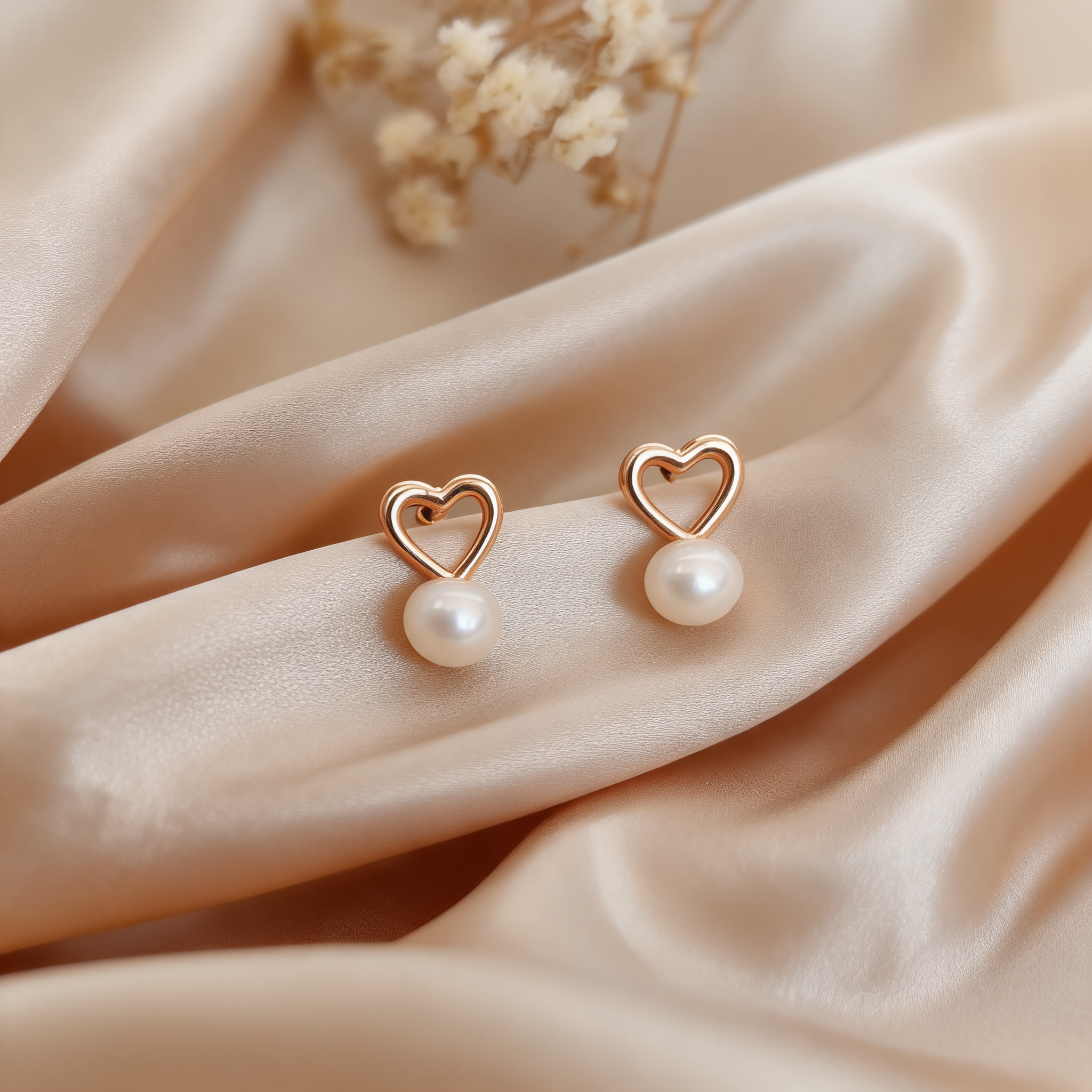 Aretes Corazon Calado Perla - Colección Acero Imagen principal del producto