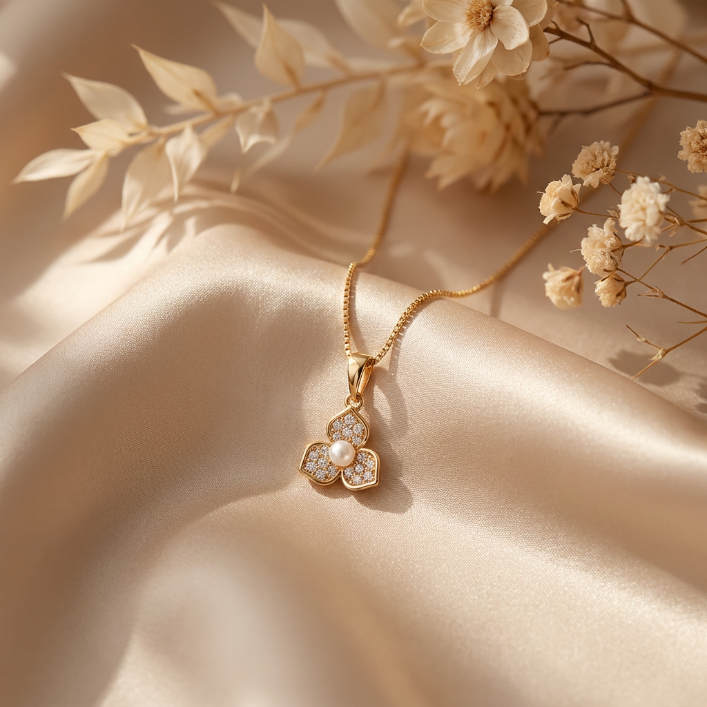 Collar Trébol Perla Strass - Colección Acero Imagen principal del producto