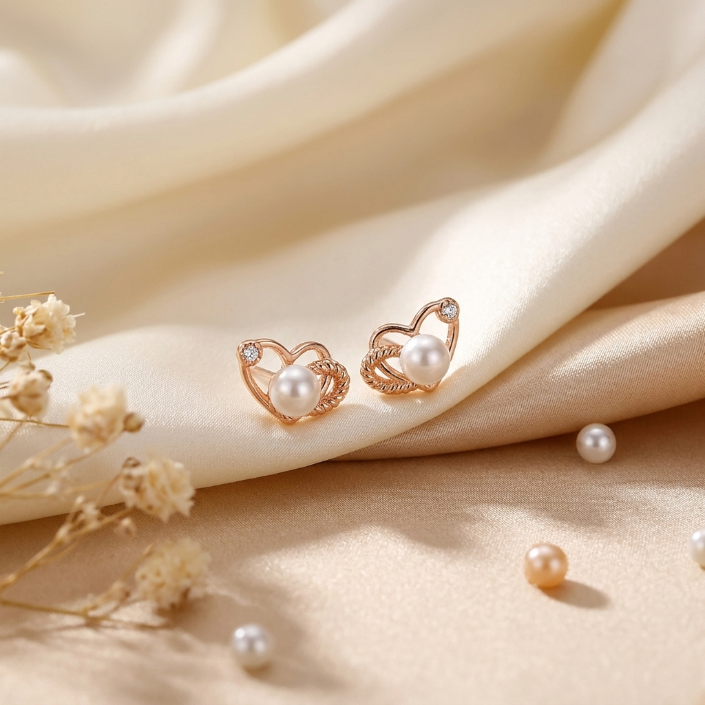 Aretes Corazón Doble Perla - Colección Trendy