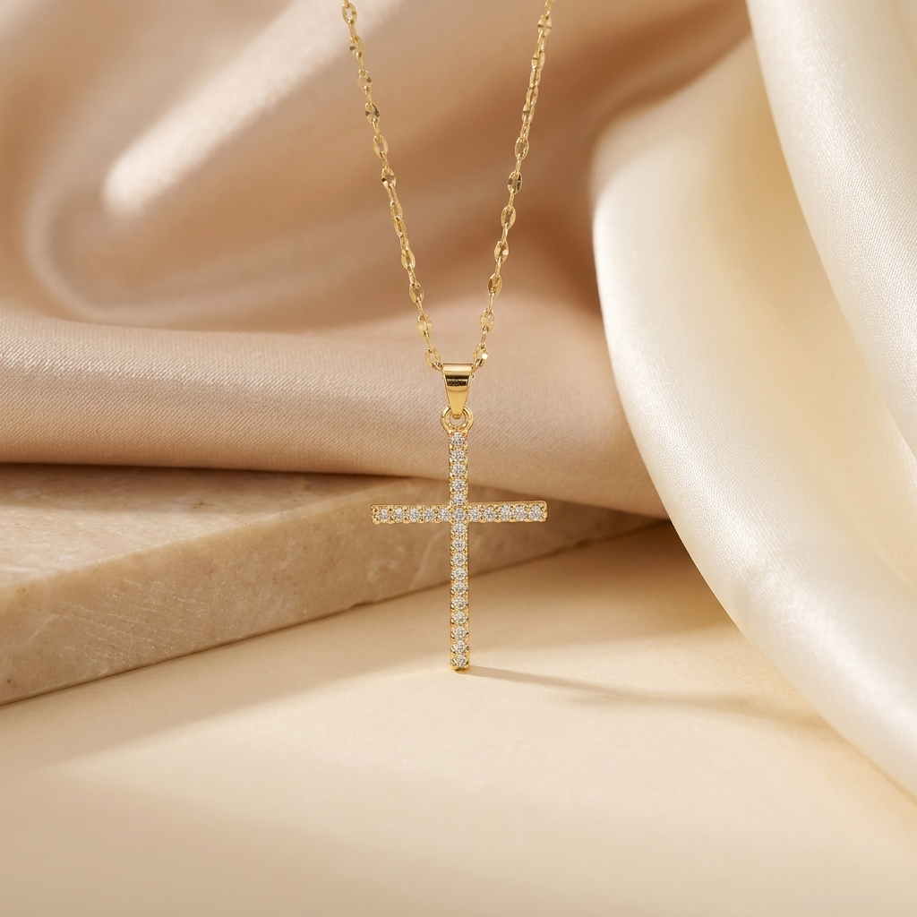 Collar Cruz Gold - Colección Acero