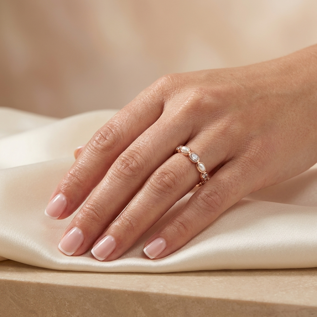 Anillo Perla Cristales Regulable - Colección Trendy