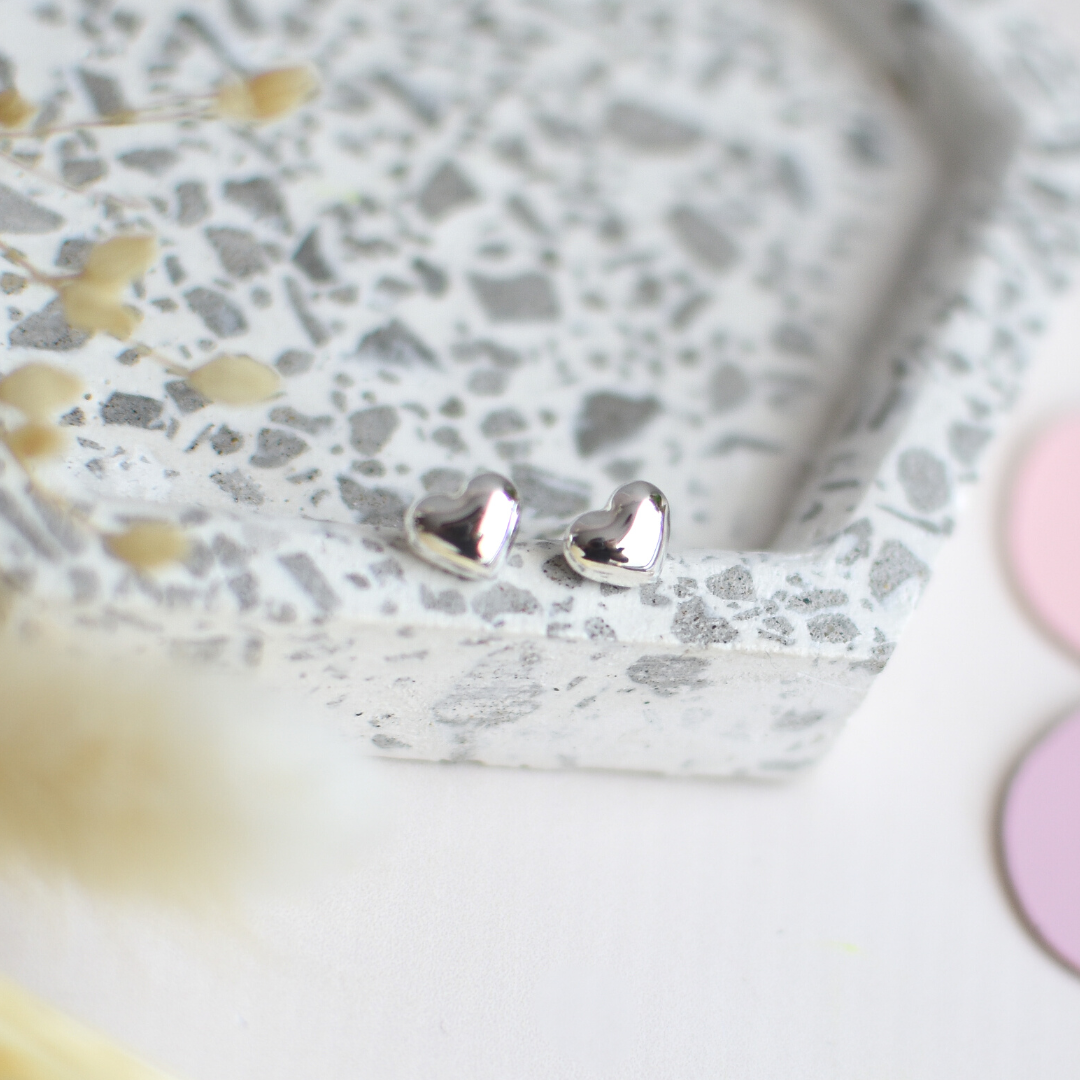 Aretes Corazón Bombeado - Plata 950